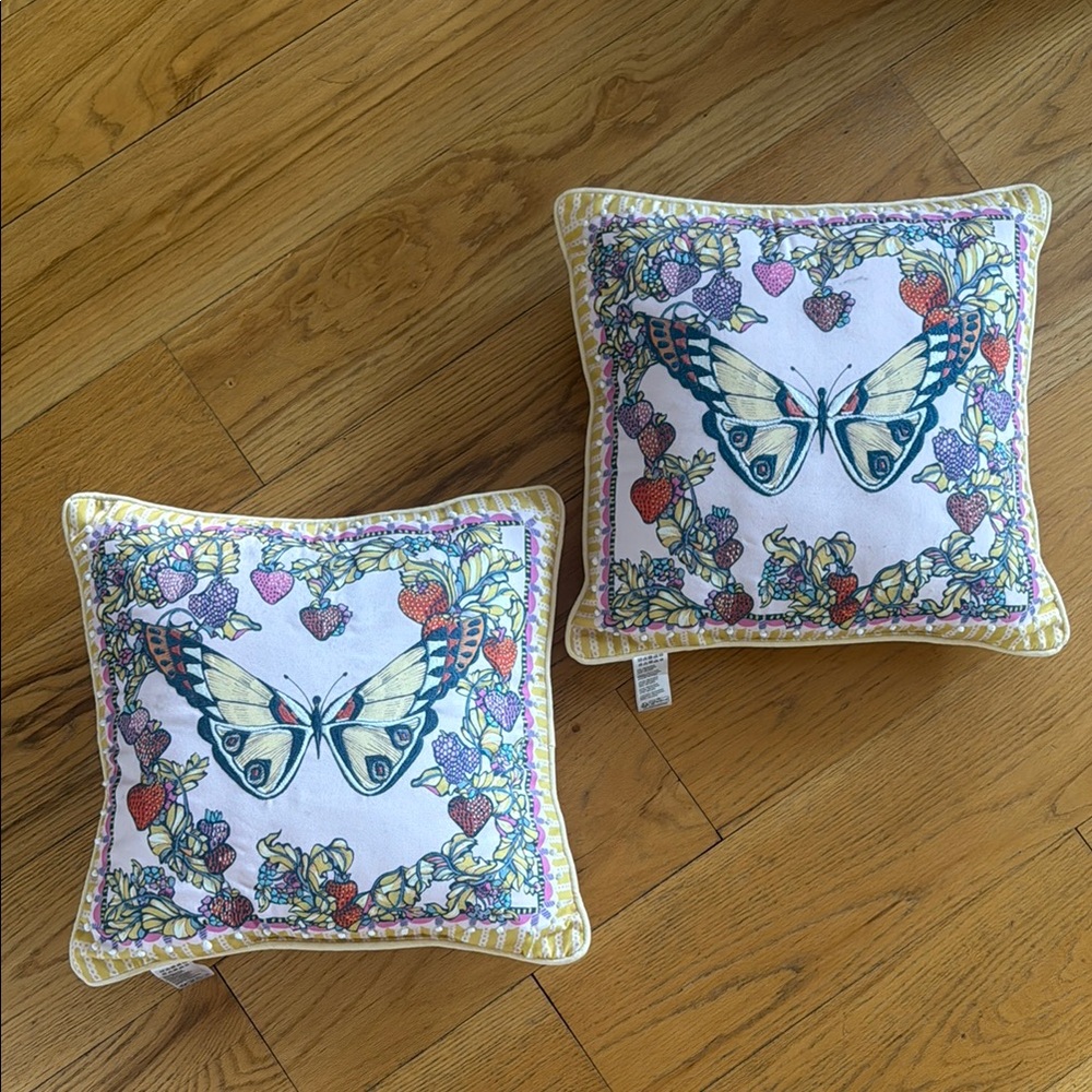 Set of 2 Anthropologie Butterfly Pillows Alexandra Farmer Indoor/Outdoor